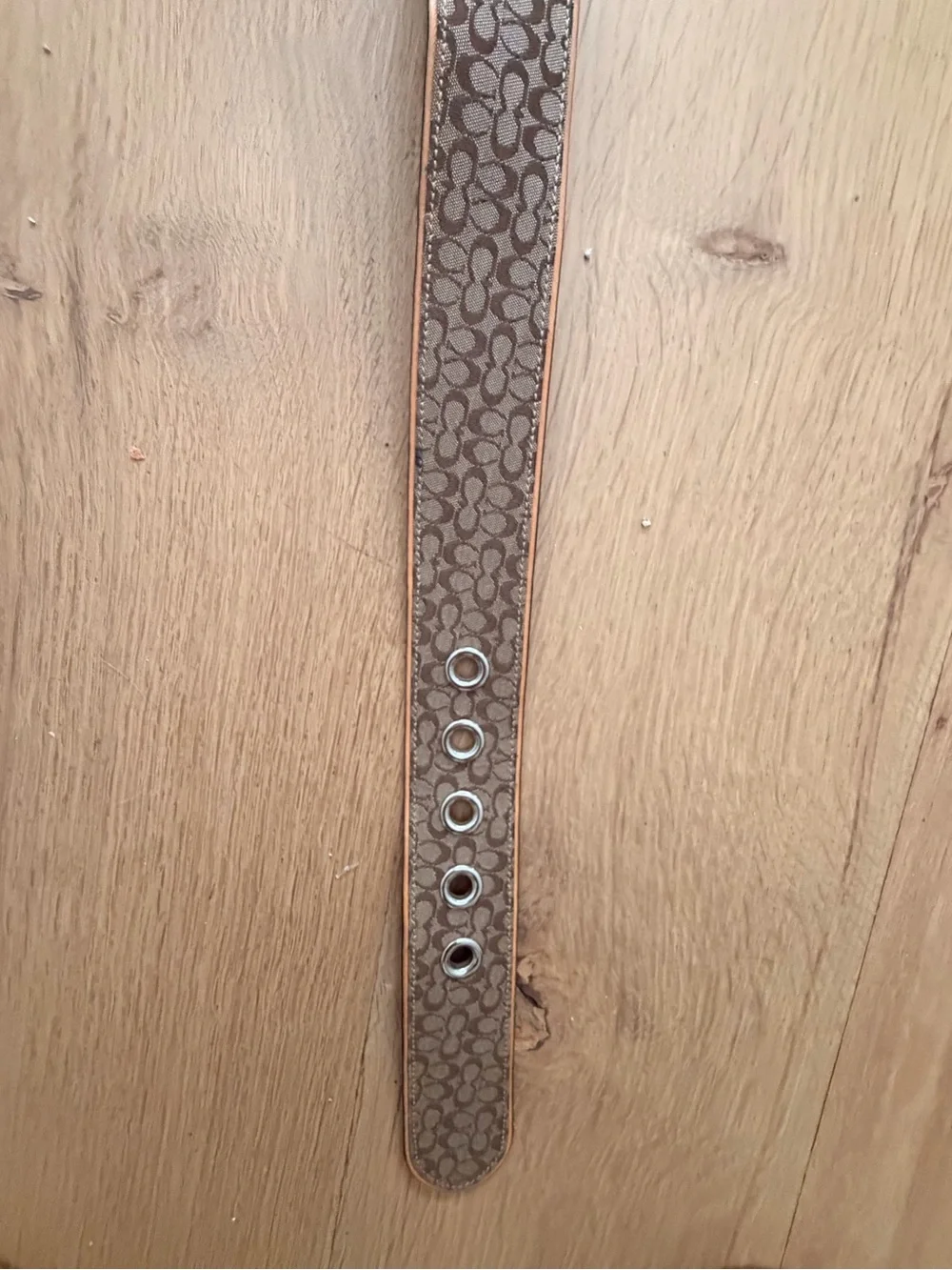 Coach Signature C Jacquard Leather Grommet Belt Brown Tan M 3077 Y2K